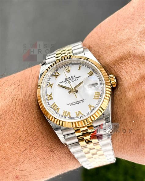 rolex datejust two tone on wrist